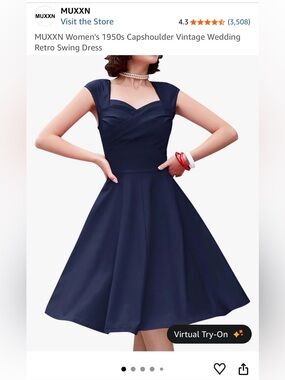 MUXXN Navy Vintage Fit-and-Flare Midi Dress from Amazon